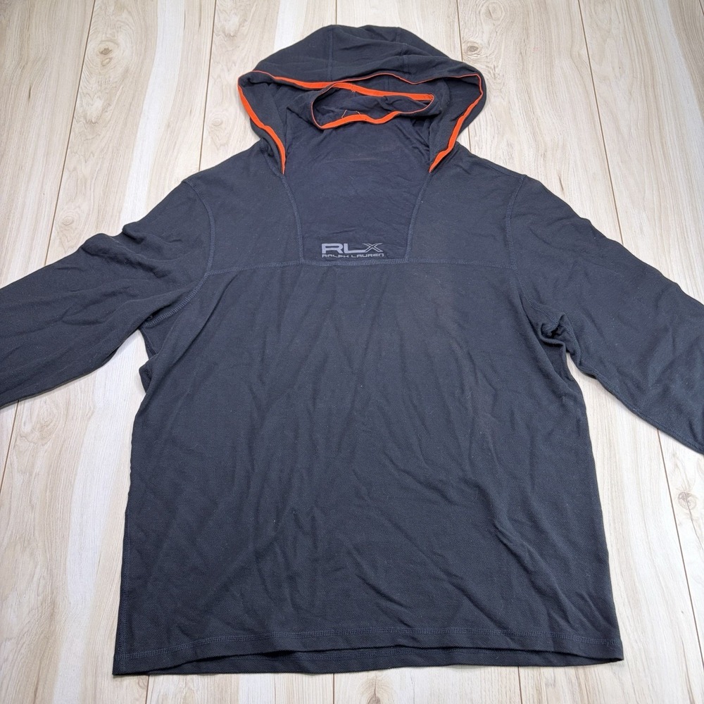 RLX Ralph Lauren Men's Pullover Mock Neck Hoodie Black Orange Trim Size Large - Picture 3 of 16